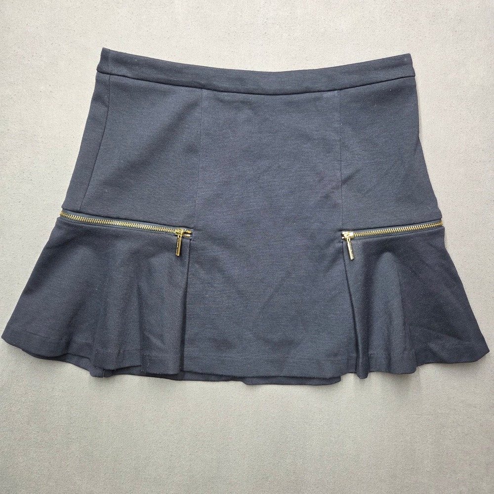 Michael Kors Black Zip Detail Pleated Flounce Mini Skirt Size 8